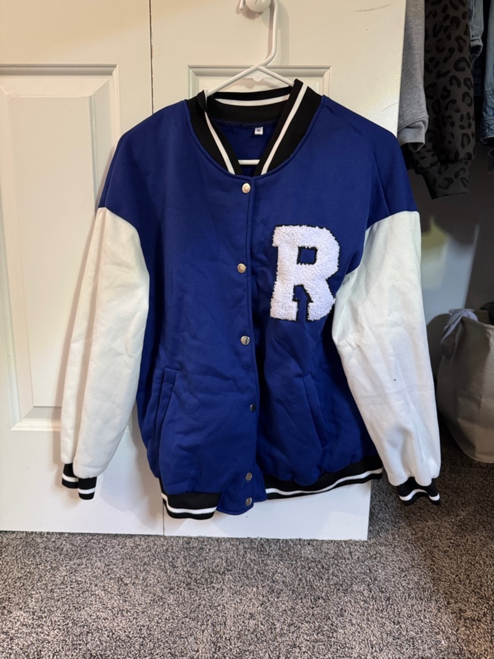 Amazon Blue and White Varsity Jacket with 'R' Patch